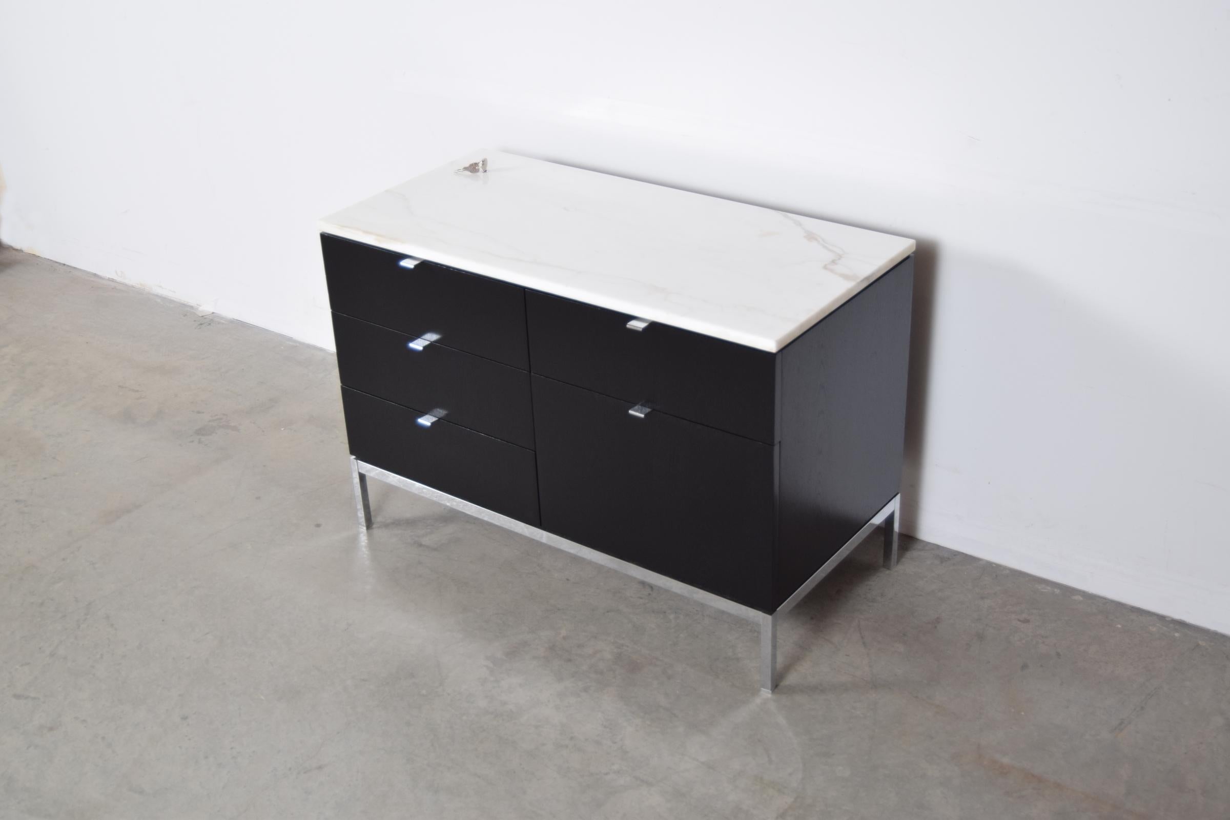 Ebonized Marble Top Credenza Designed by Florence Knoll