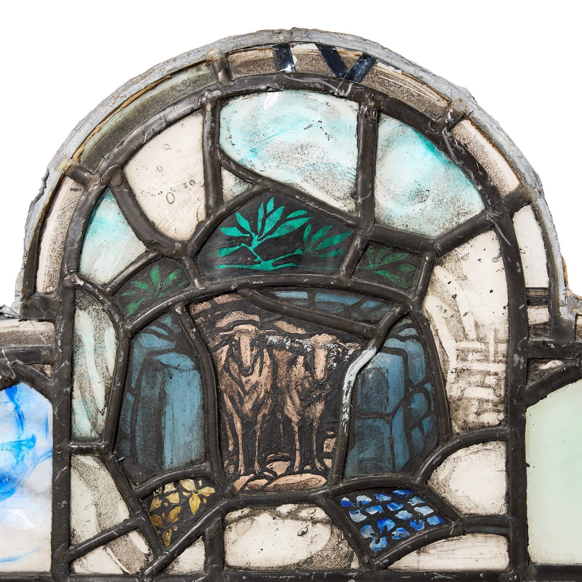 Victorian Small Ecclesiastical 20th Century Arched Stained Glass Panel For Sale