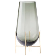 Small Echasse Vase by Theresa Arns, with Brass Legs and Smoked Glass