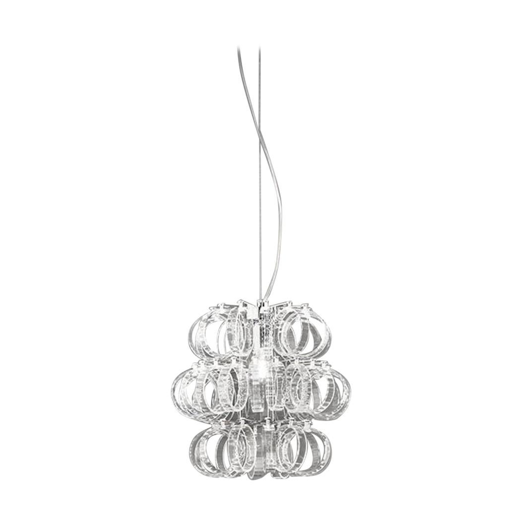 For Sale: Clear (Crystal and Striped) Small Ecos SP 35 Suspension Light with Chrome Frame by Vistosi