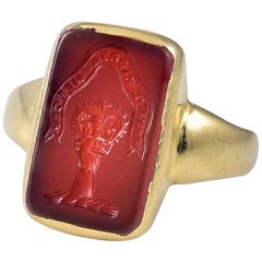 Small Edwardian 18 Karat Gold and Carnelian Intaglio Ring