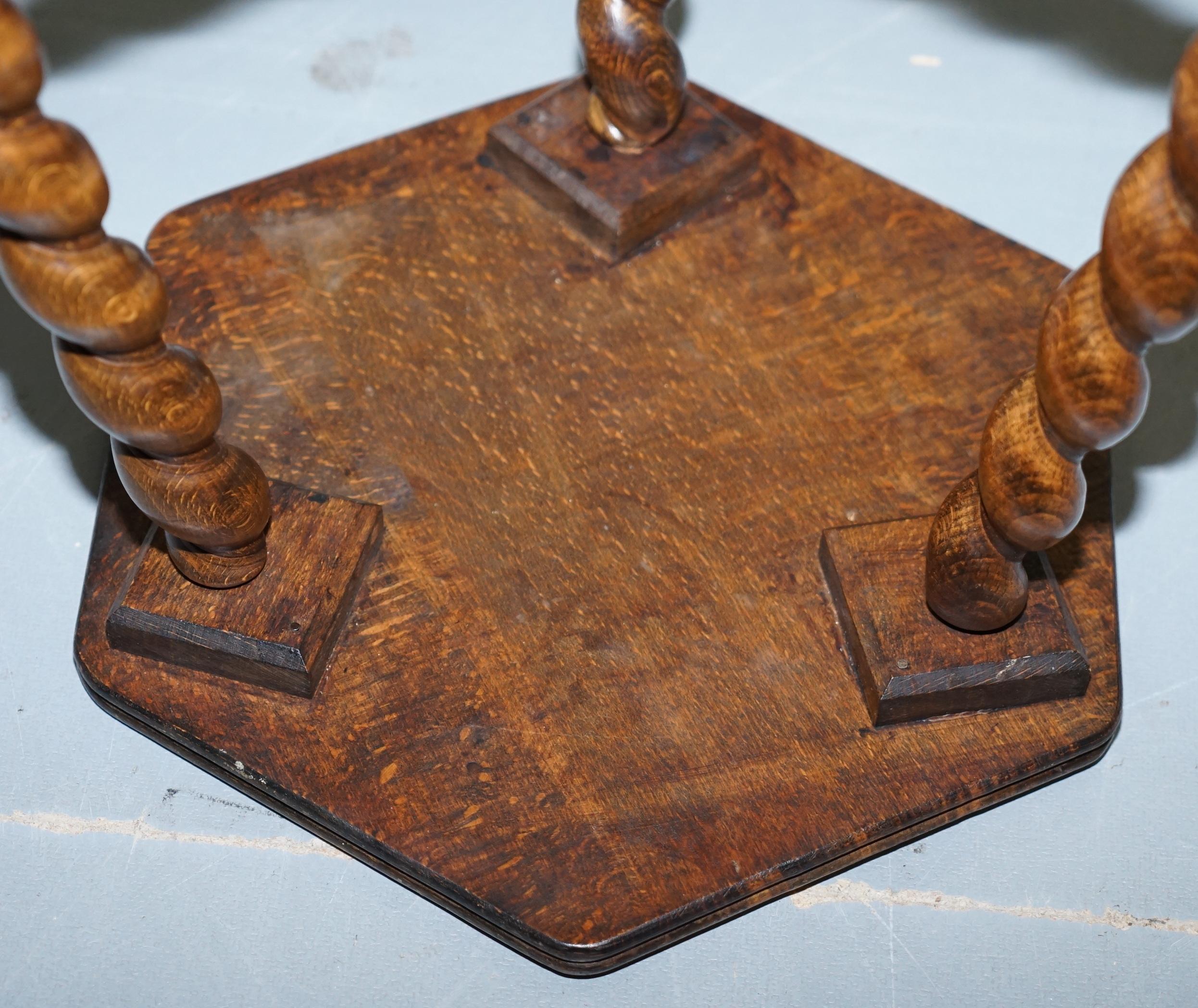 Small Edwardian English Oak Side, End, Lamp, Wine Table with Barley Twist Legs 6