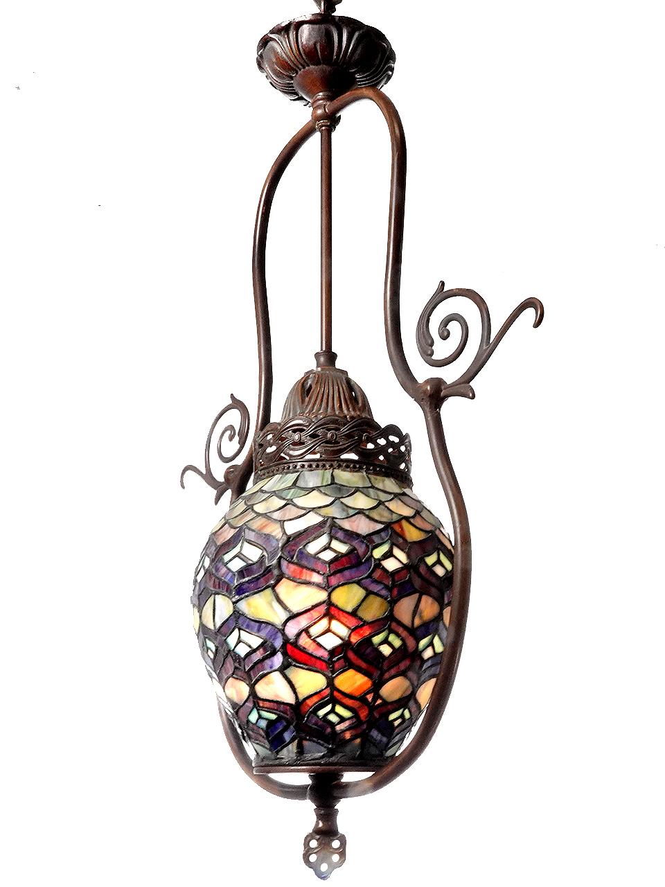 Victorian Small Egg Shaped Leaded Glass Chandelier For Sale