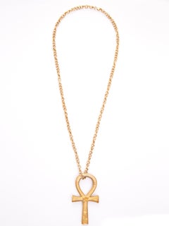 Small Egyptian Ankh Pendant Chain in Silver, Gold Plated & Natural Diamonds