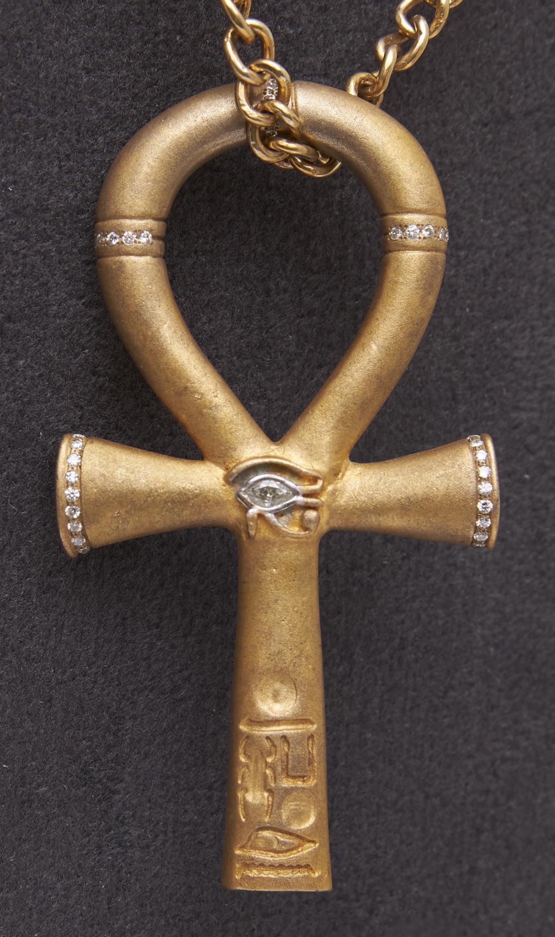 Taglio marquise Catena con ciondolo Ankh egiziano piccolo in argento, placcato oro e con diamanti naturali in vendita