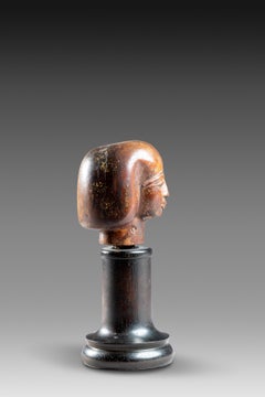 Small Egyptian Wooden Head Covered in Flakes of Gold