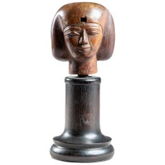 Antique Small Egyptian Wooden Head Covered in Flakes of Gold