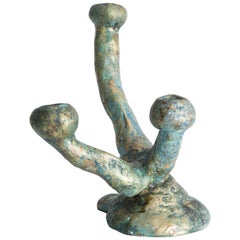 Small Elephant Skin Candelabra in Cast Bronze with Blue Patina