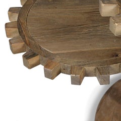 Small Elm Round Cog Side Table, Made in Italy