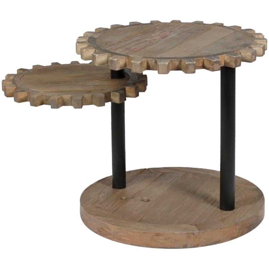 Small Elm Round Cog Side Table, Made in Italy For Sale