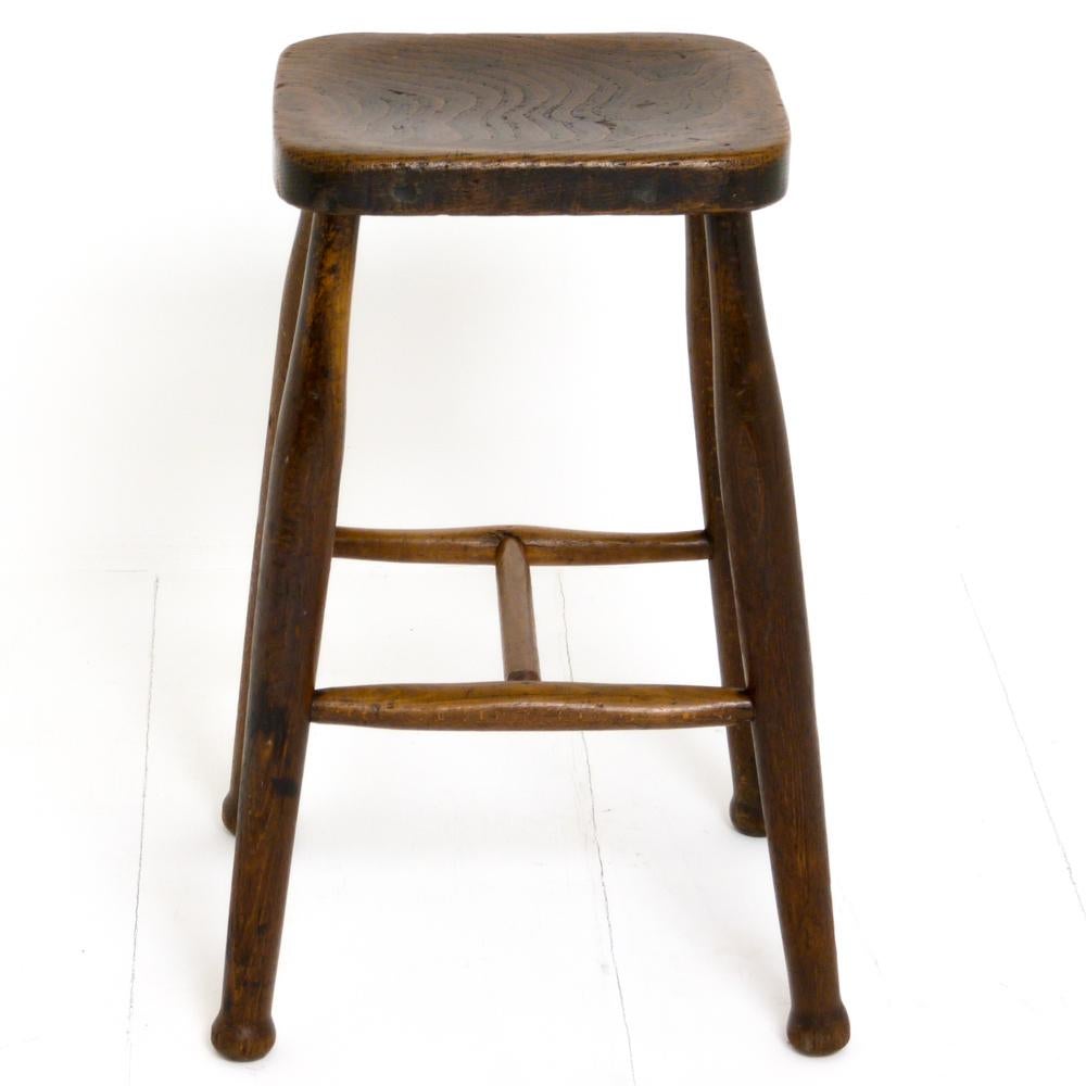 Small Elm Topped Victorian Stool (Viktorianisch)