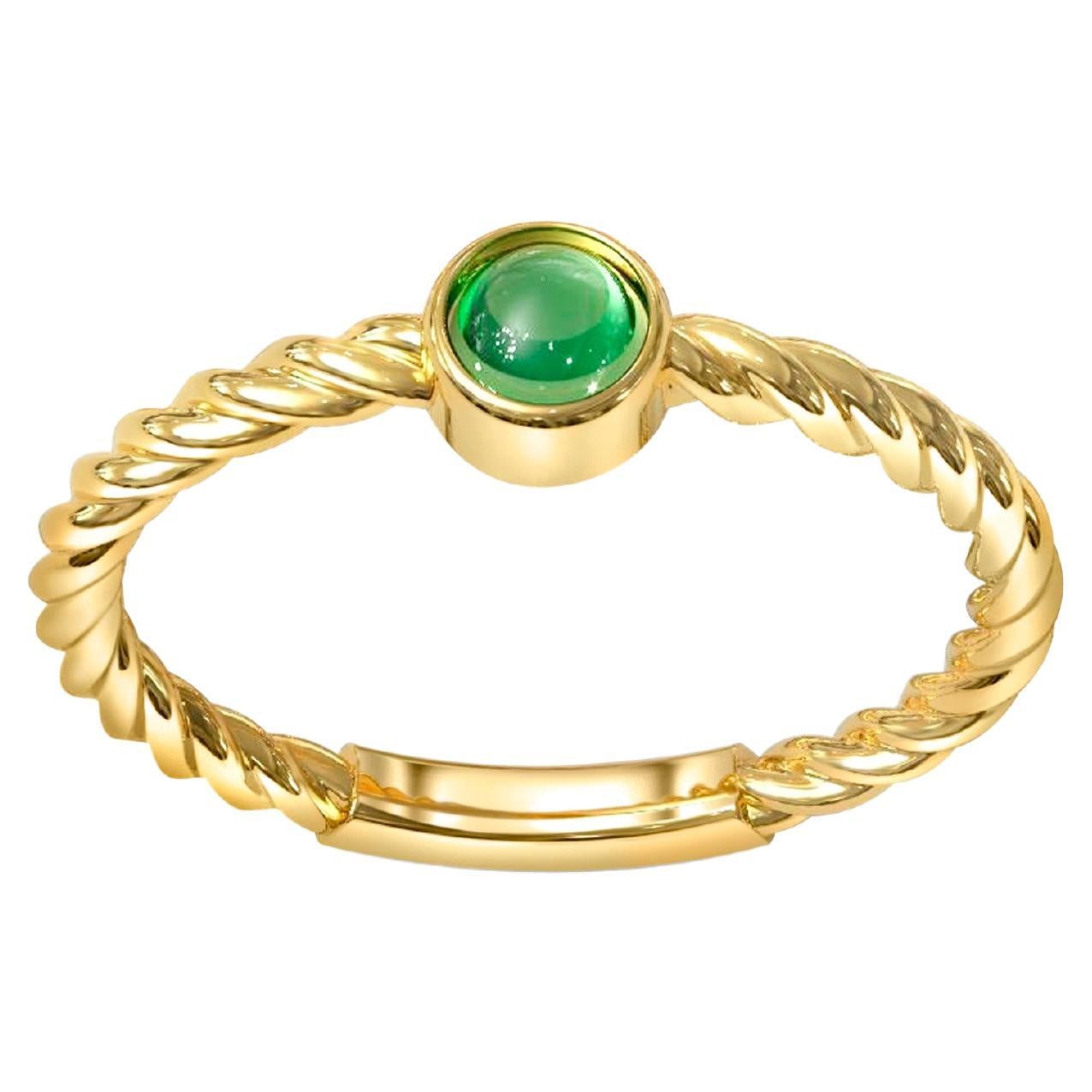 Small emerald cabochon 14k gold ring. For Sale