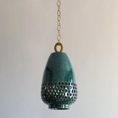 Small Emerald Ceramic Pendant Light, Oiled Bronze, Diamantes Atzompa Collection