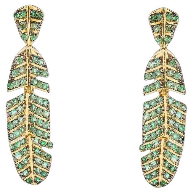 Small emerald leaf earrings in 18k yellow gold