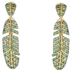 Small emerald leaf earrings in 18k yellow gold