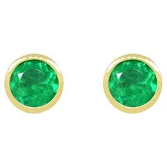 Small Emerald Stud Earrings in Solid 18K Gold Round Natural Colombian Emeralds