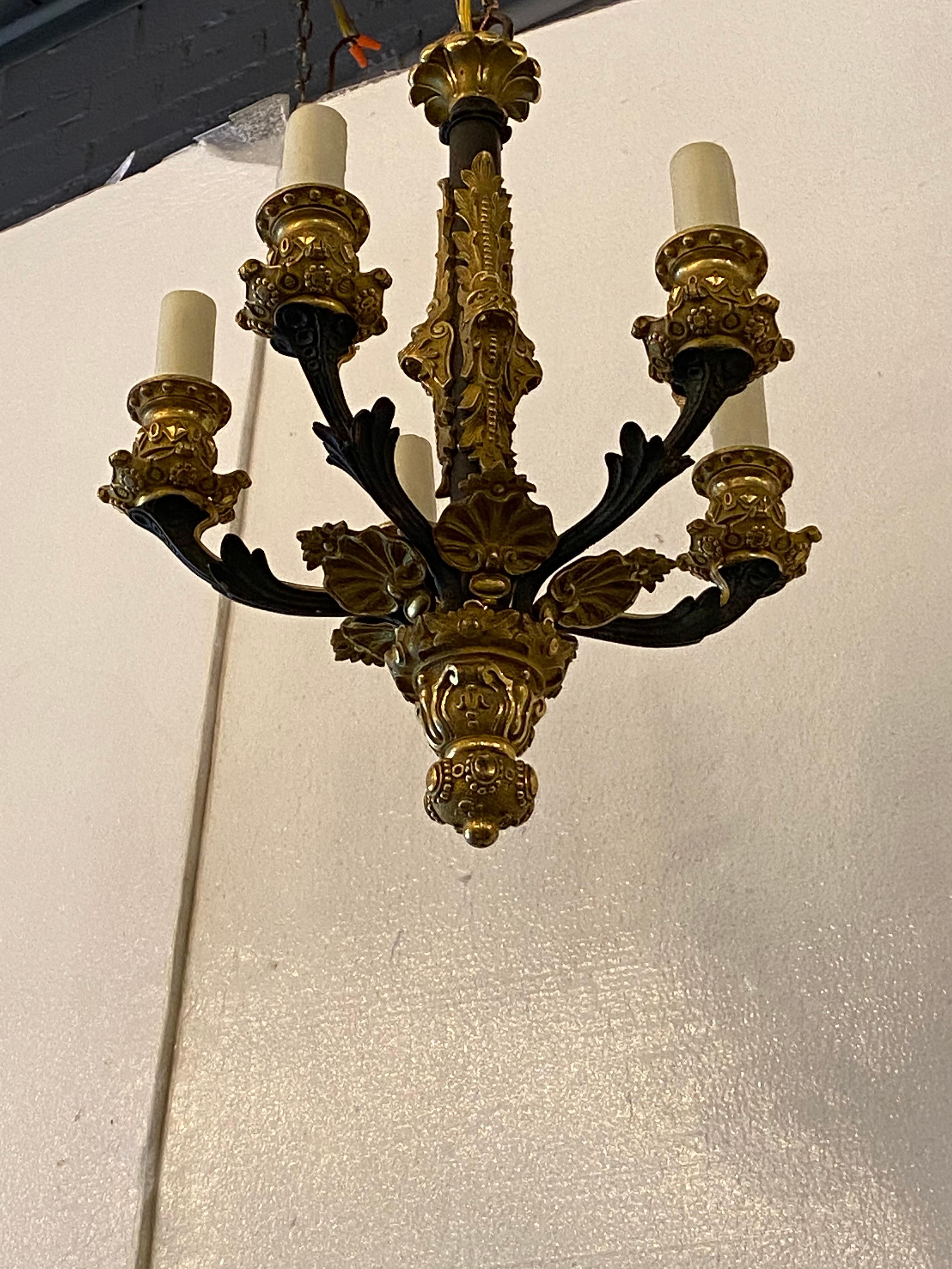 Small Empire style bronze chandelier 5 lights.