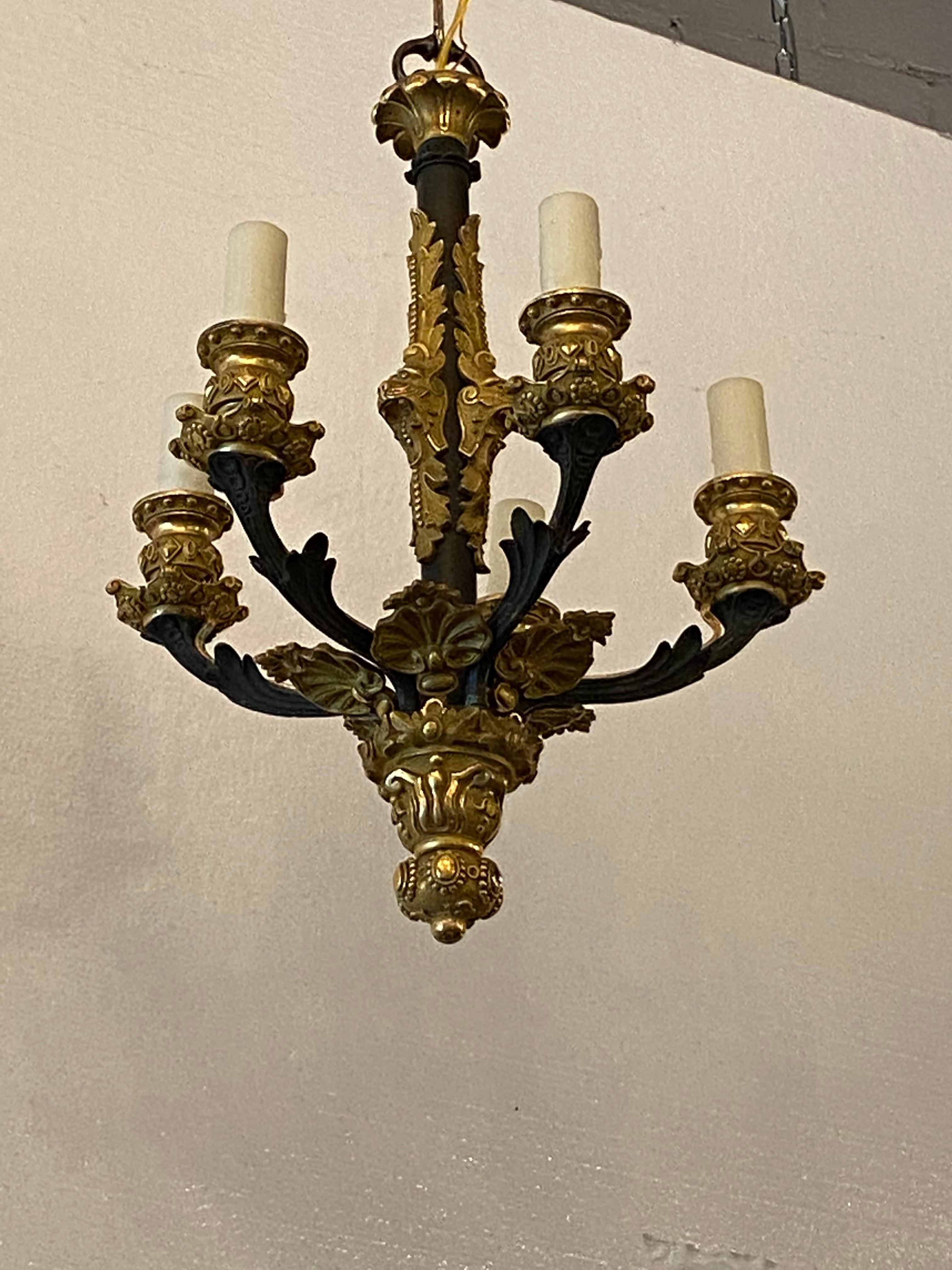 French Small Empire Bronze Chandelier