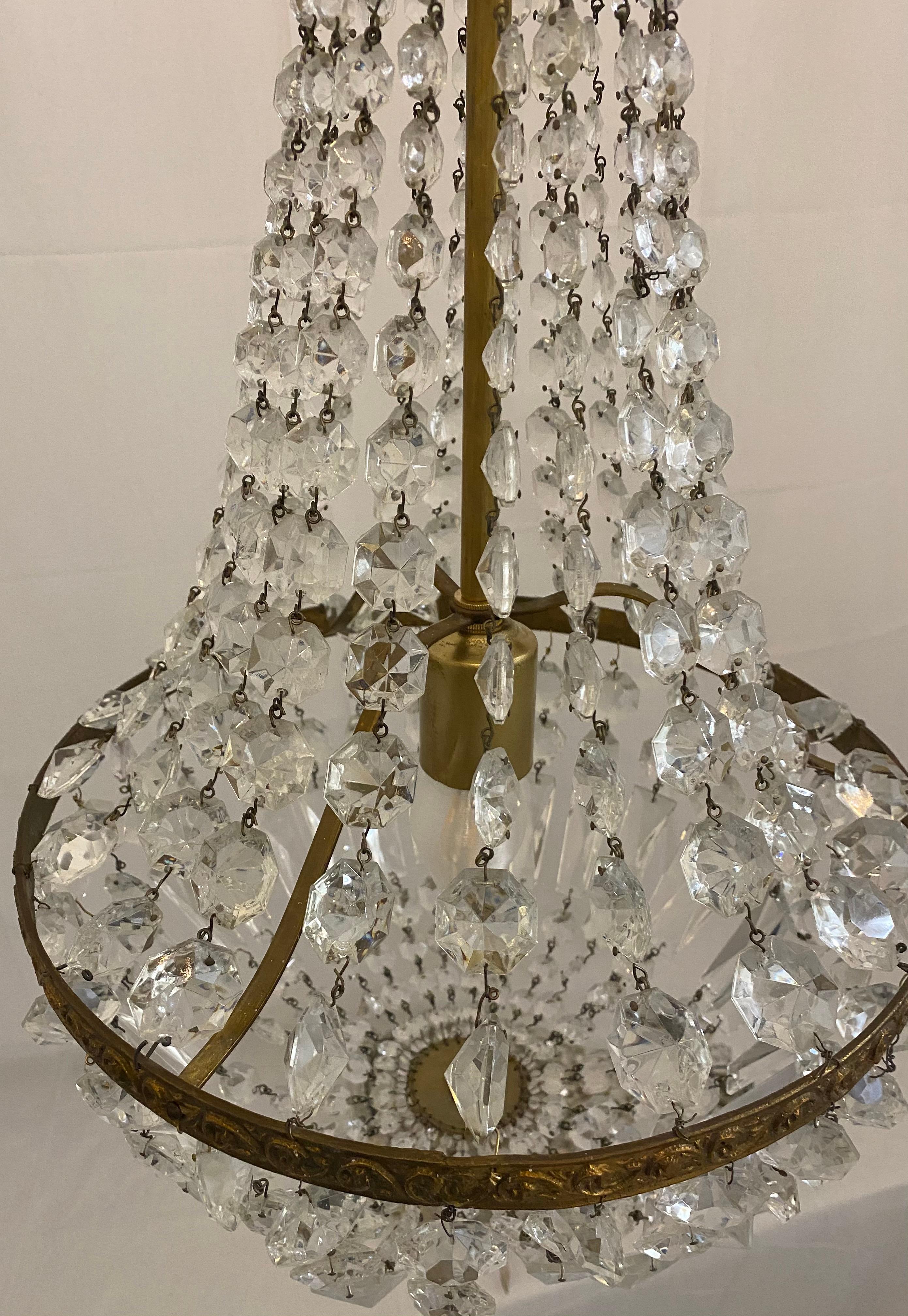 Small basket shaped Empire chandelier, one-light chandelier, perfect for bathroom or small living room area.