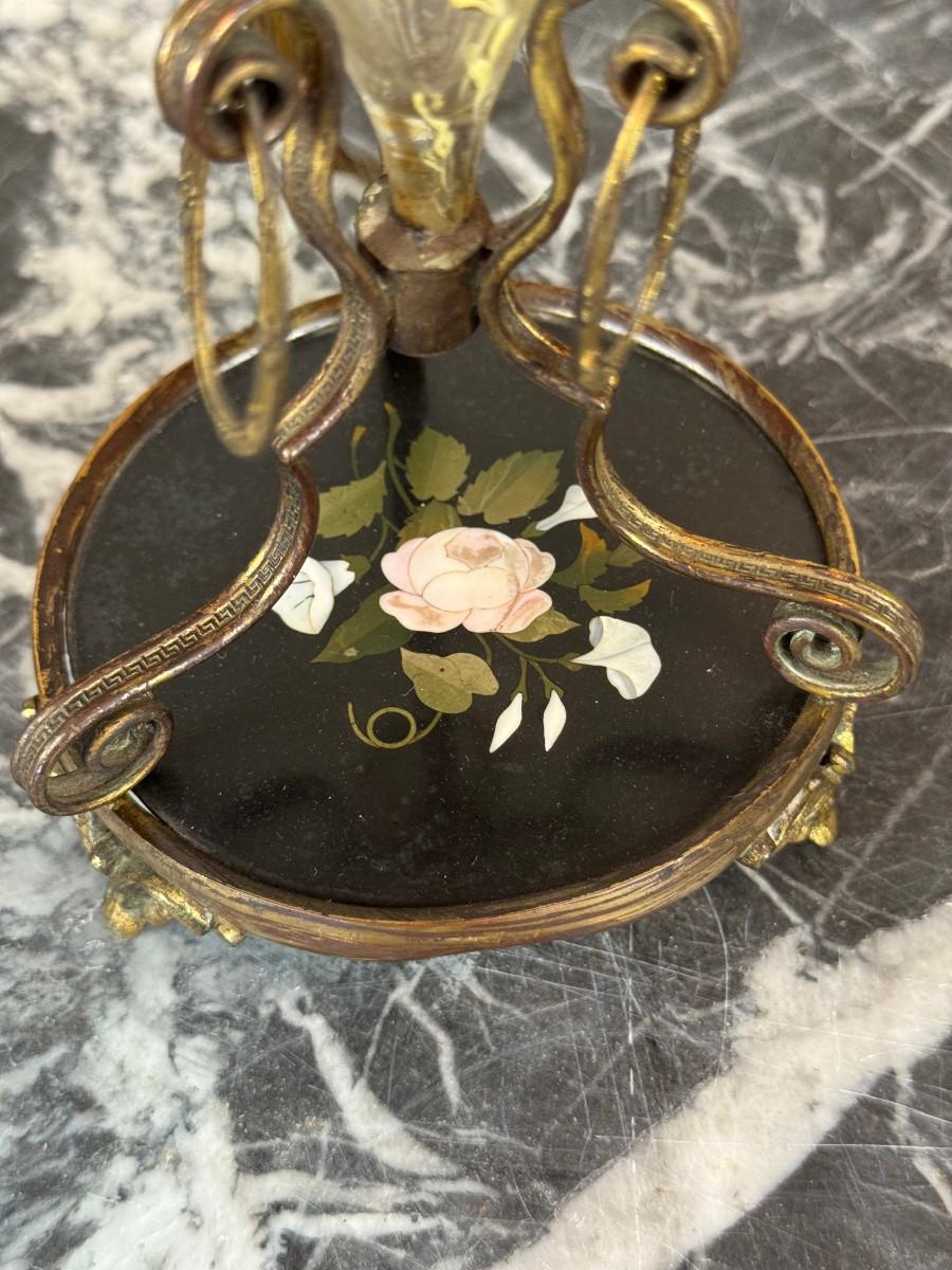 Small Enamelled Glass Vase, Bronze and Marble Inlay, Circa 1880 en venta 5