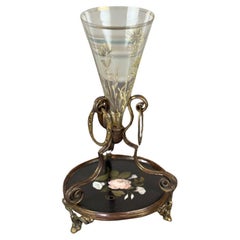 Small Enamelled Glass Vase, Bronze and Marble Inlay, Circa 1880