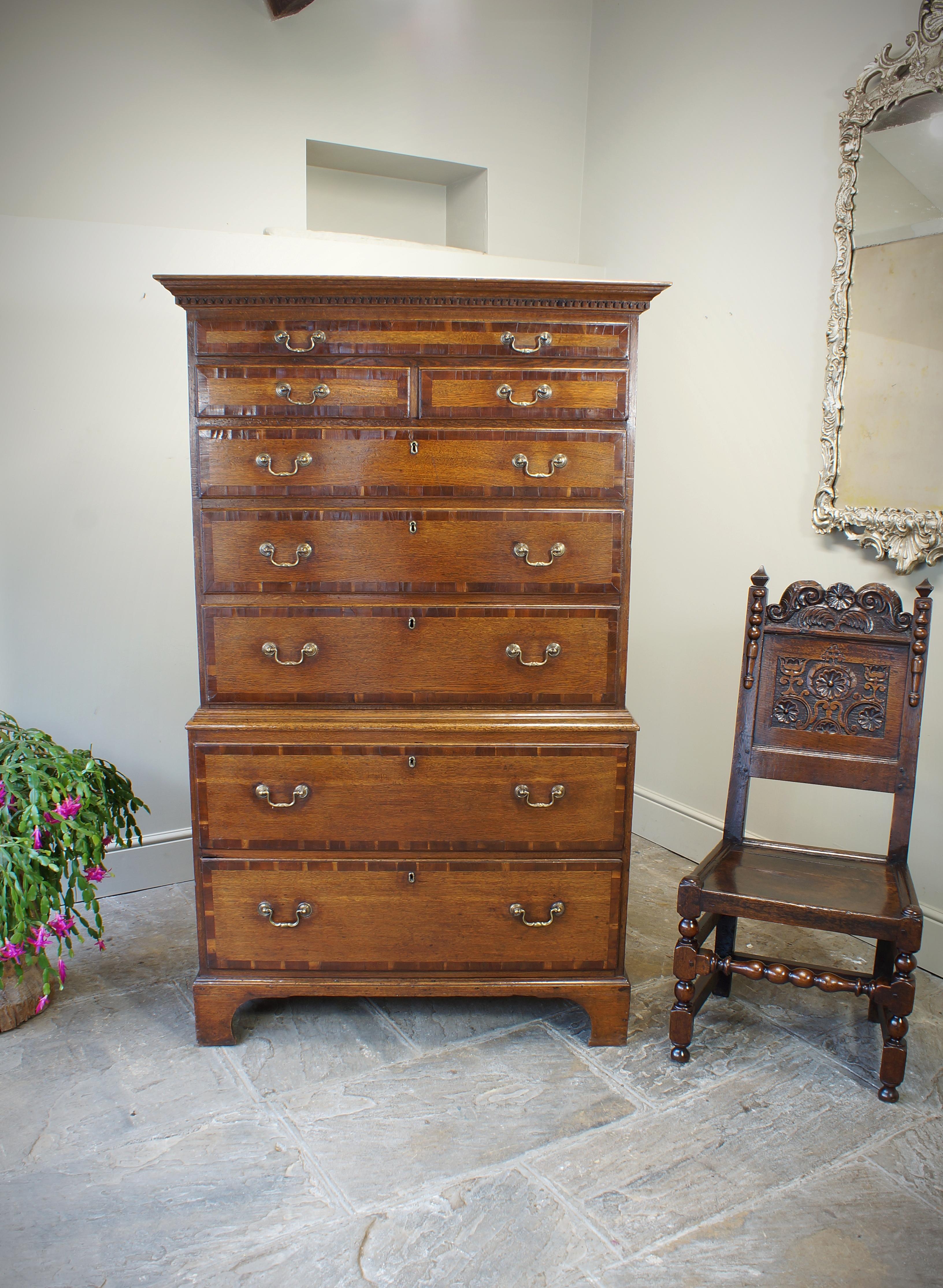 18th Century and Earlier Small English 18th Century Oak Tallboy For Sale