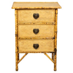 Small English 1920s Mottled Bamboo Three-Drawer Chest with Floral Décor