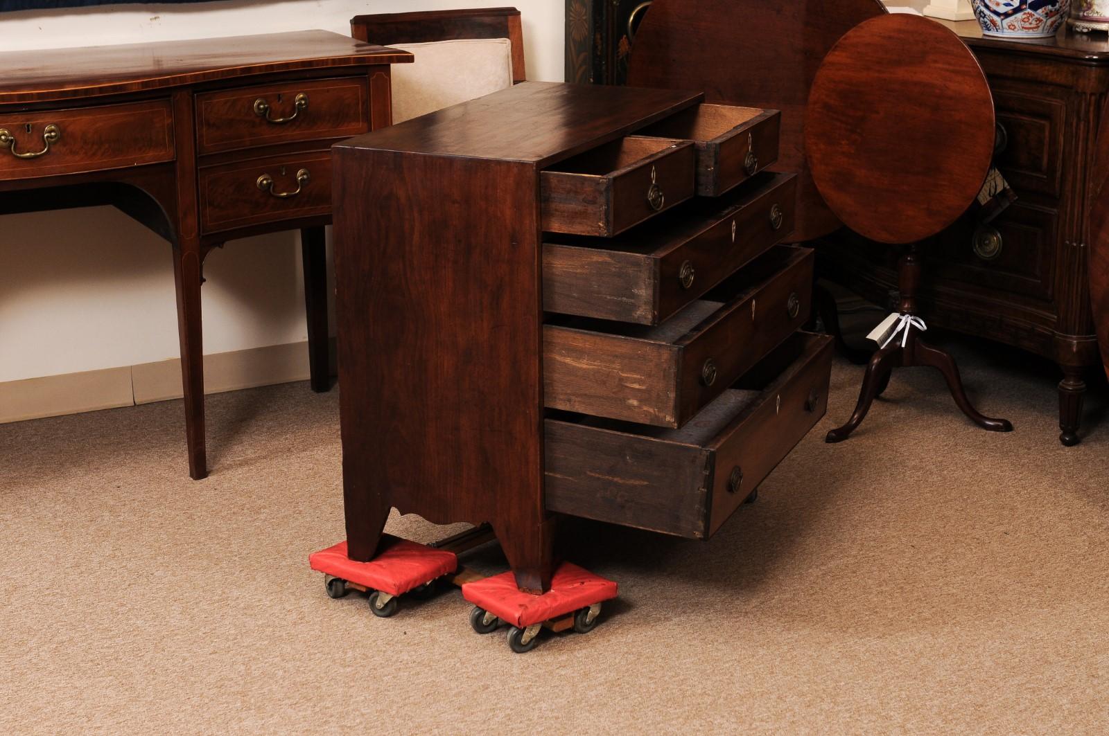 Wood Small English 19th Century Bachelors Chest with 5 Drawers and Splayed Feet