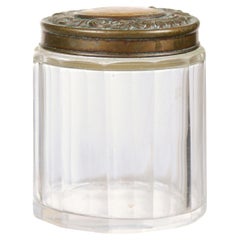 Antique Small English 19th Century Glass Vanity Jar with Metal Lid and Faceted Design