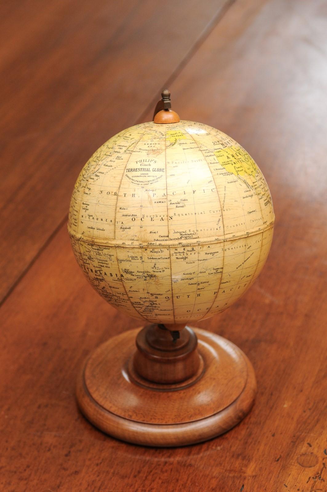 Small English 20th Century George Philip Terrestrial Globe on Wooden Base 9
