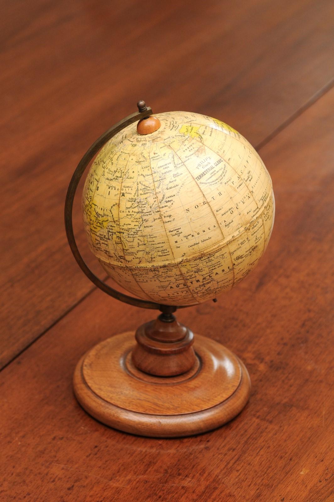 Small English 20th Century George Philip Terrestrial Globe on Wooden Base 10