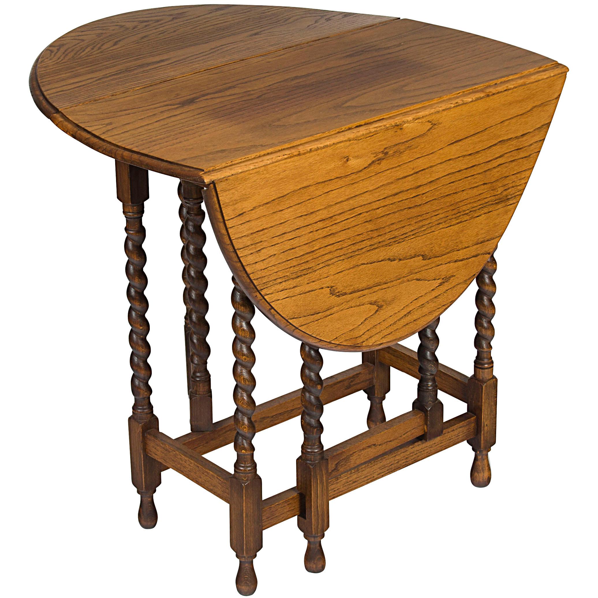 Small English Barley Twist Gate Leg Drop-Leaf End Table For Sale
