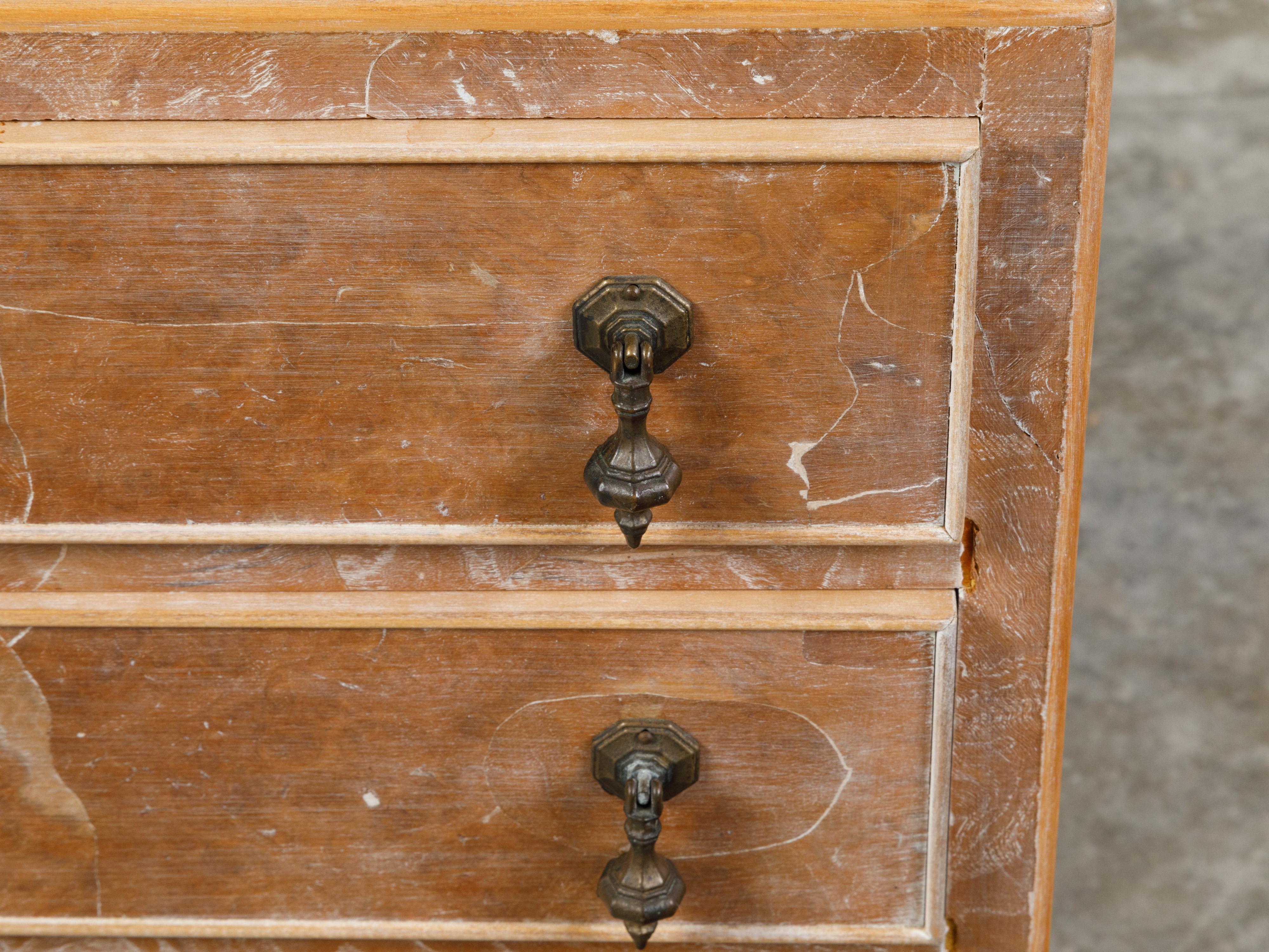 Small English Burl Wood Chest with Four Drawers and Distressed Finish For Sale 8