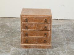 Small English Burl Wood Chest with Four Drawers and Distressed Finish