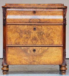 Small English Chest or Commode of Burr Walnut from the Edwardian Era