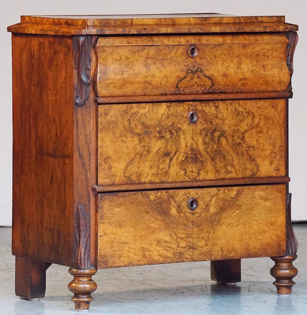 Veneer Small English Chest or Commode of Burr Walnut from the Edwardian Era