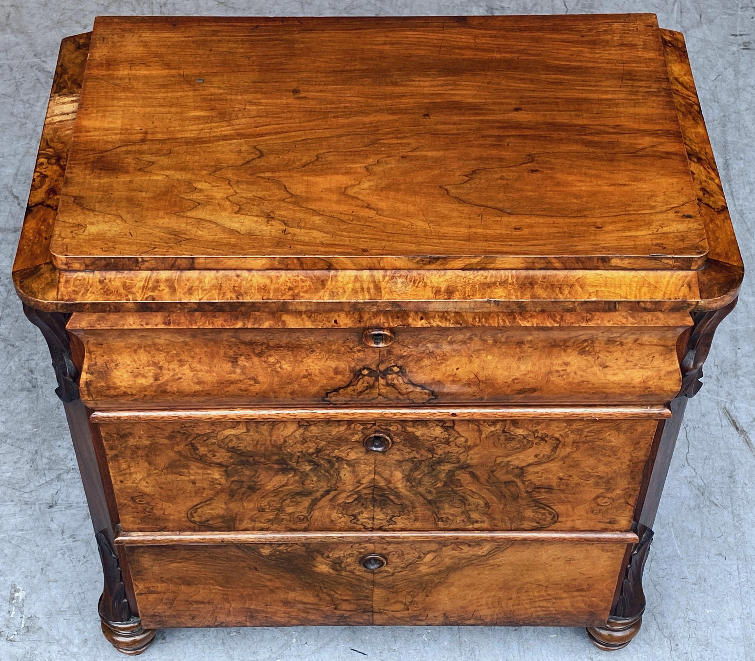 20th Century Small English Chest or Commode of Burr Walnut from the Edwardian Era