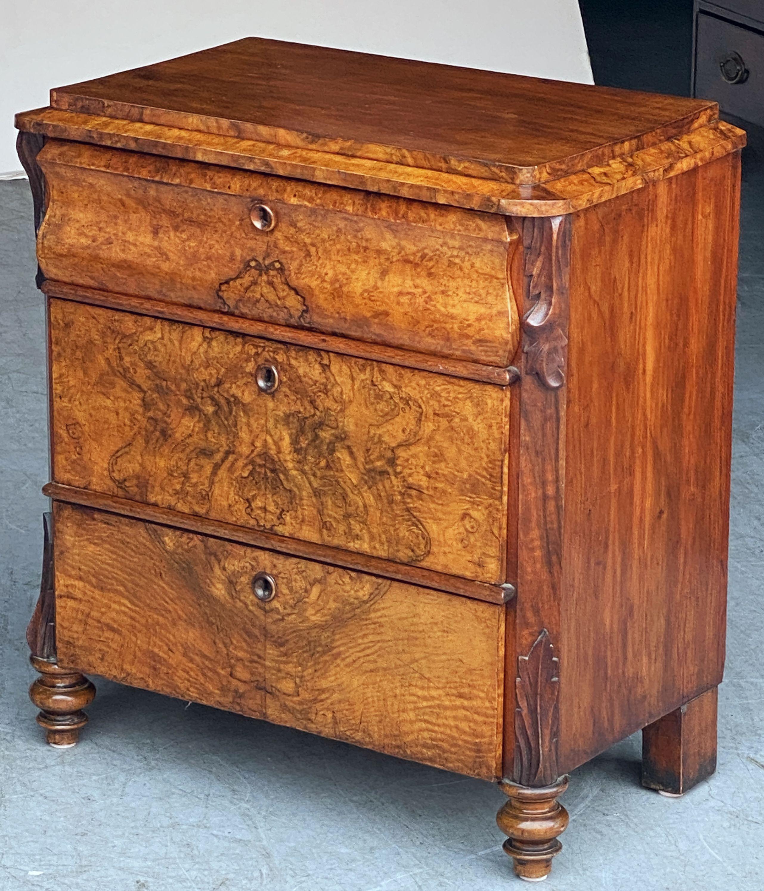 Small English Chest or Commode of Burr Walnut from the Edwardian Era 1