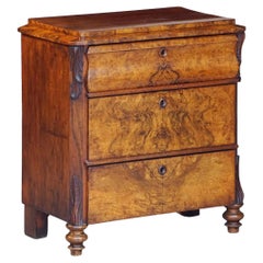 Small English Chest or Commode of Burr Walnut from the Edwardian Era