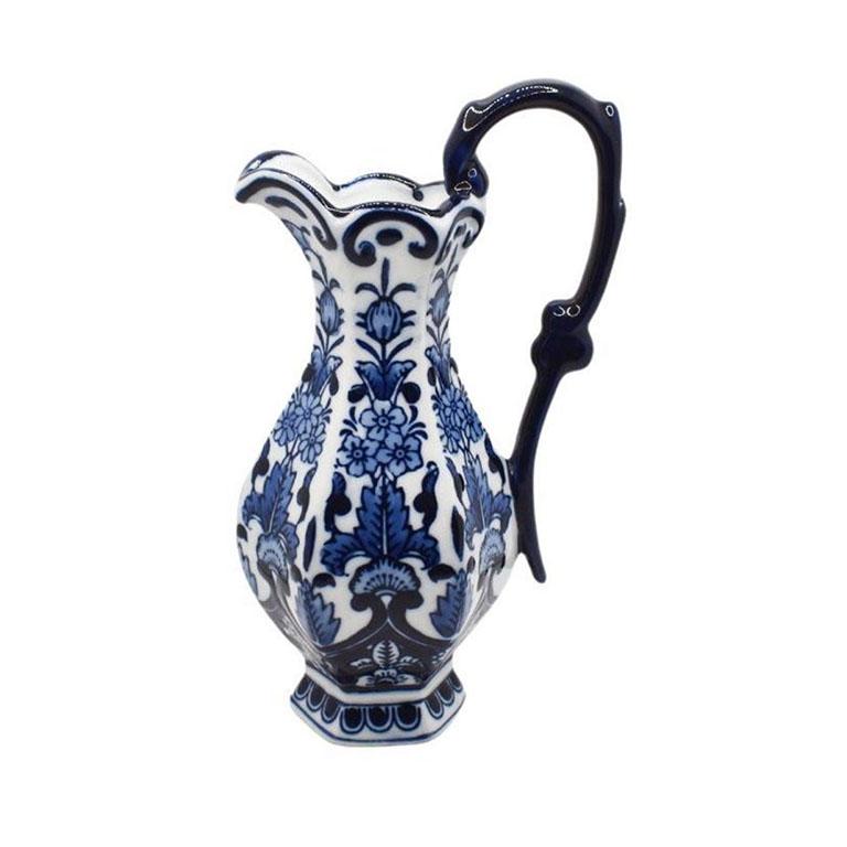 American Small English Chinoiserie Flow Blue Ceramic Pitcher or Vase, 20th Century