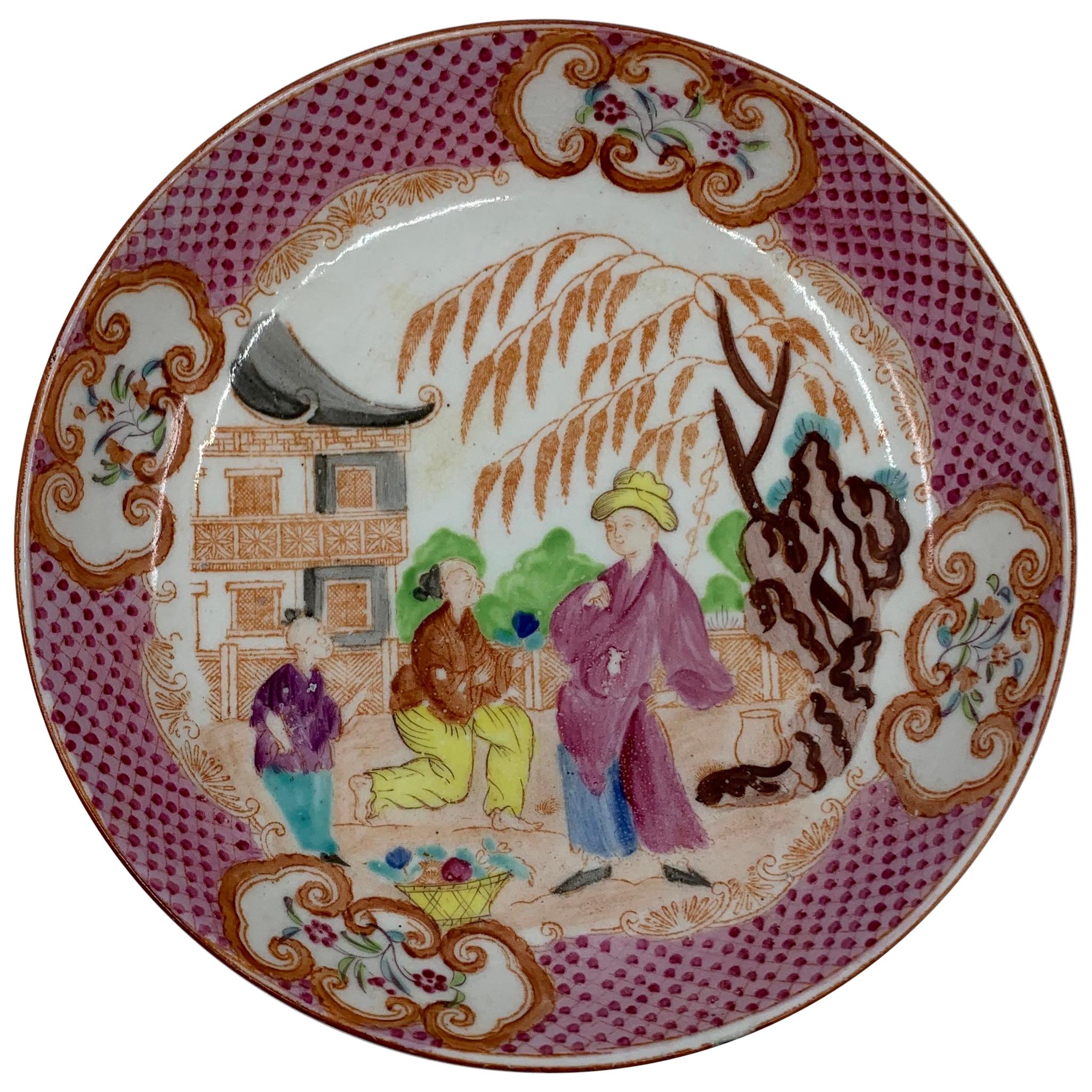 Small English Chinoiserie Plate For Sale