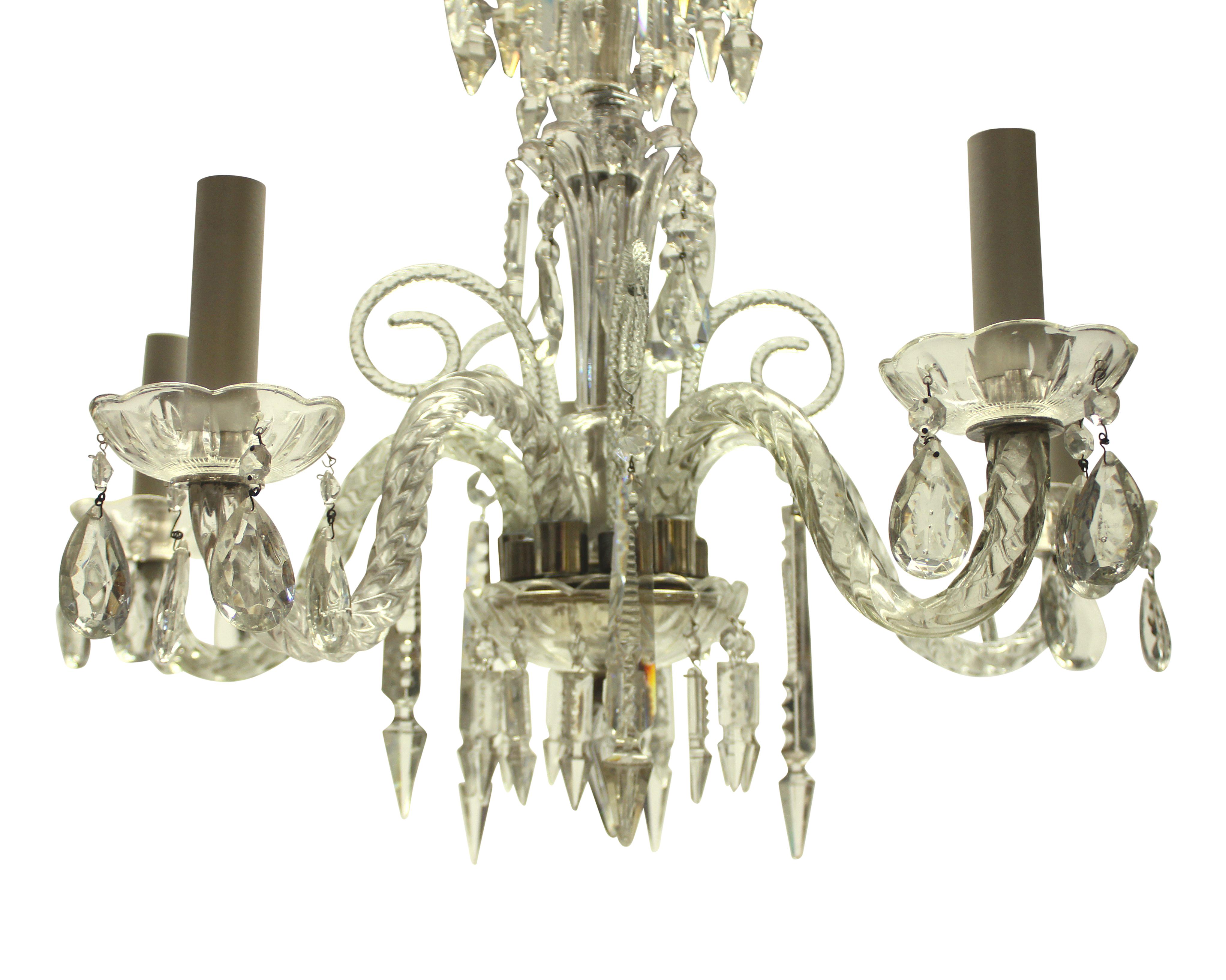 Mid-20th Century Small English Cut Glass Chandelier For Sale