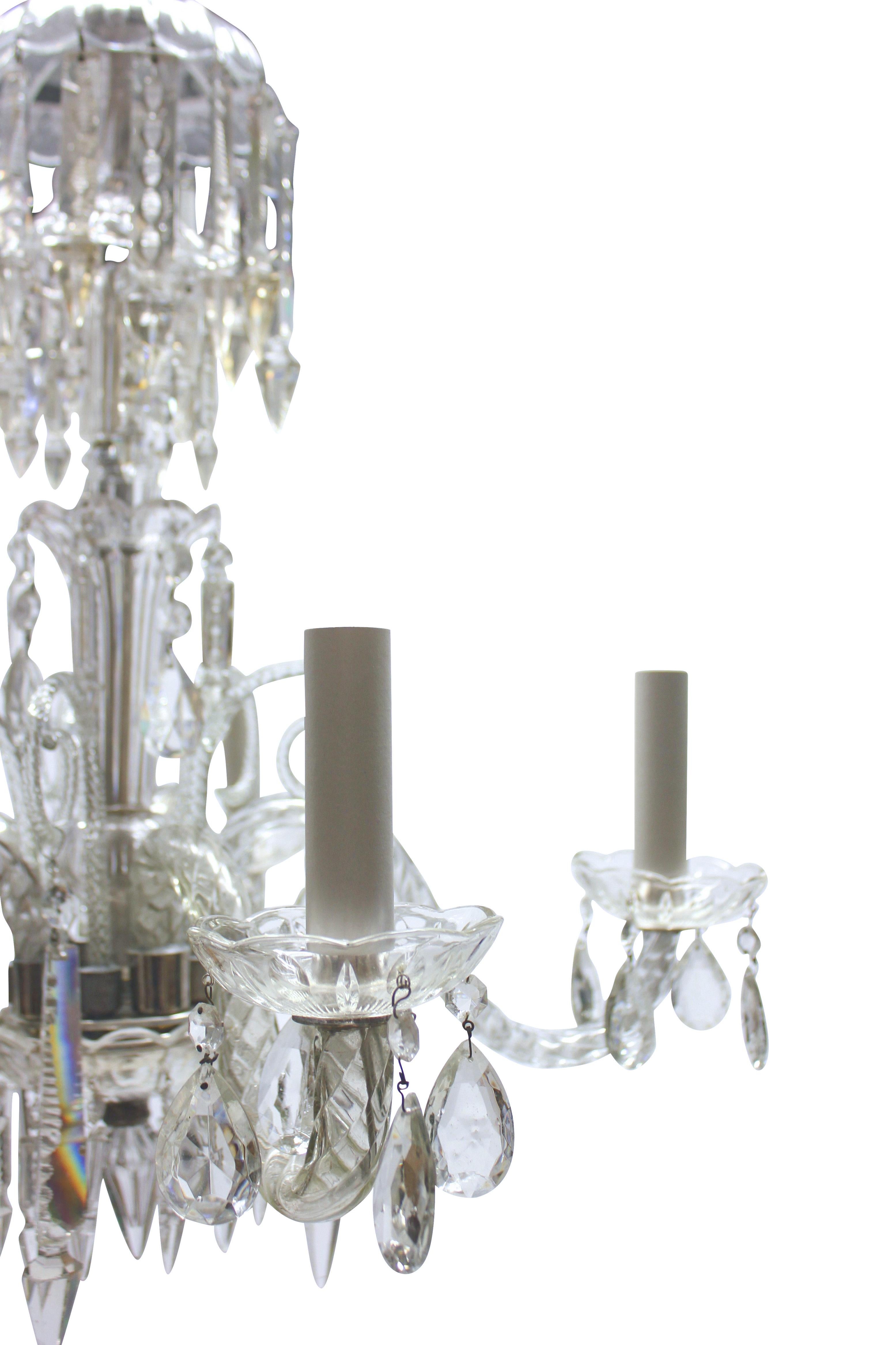Brass Small English Cut Glass Chandelier In The Georgian Manner For Sale