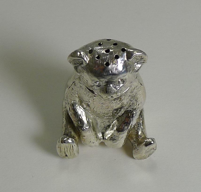 Small English Edwardian Sterling Silver Teddy Bear Pepperette / Pepper Pot 3