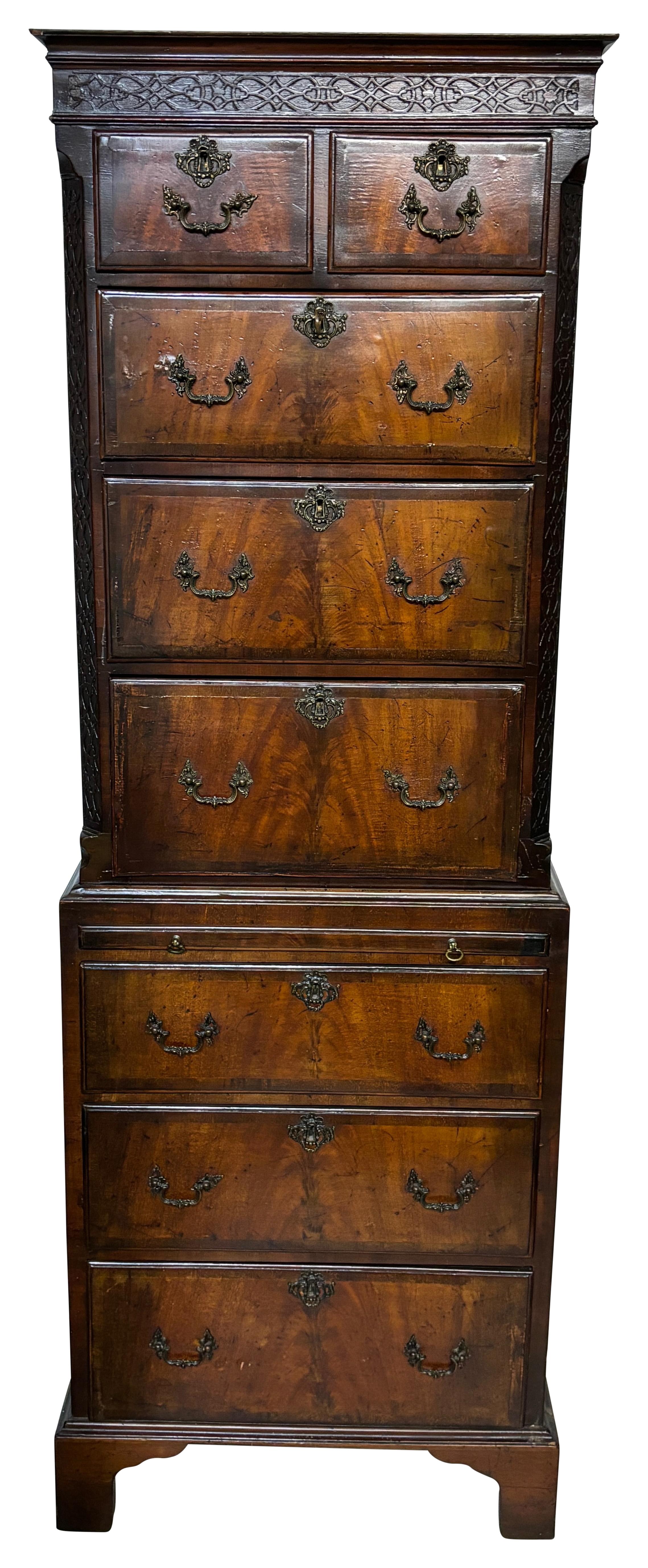 Hand-Crafted Small English George II Style Mahogany Chest on Chest For Sale
