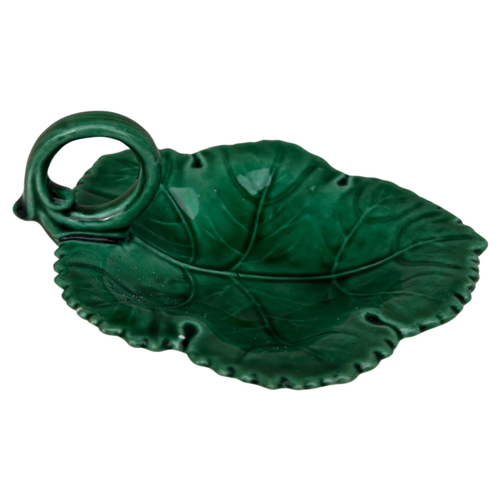 Small English Green Majolica Leaf Handled Dish circa 1890 For Sale at ...