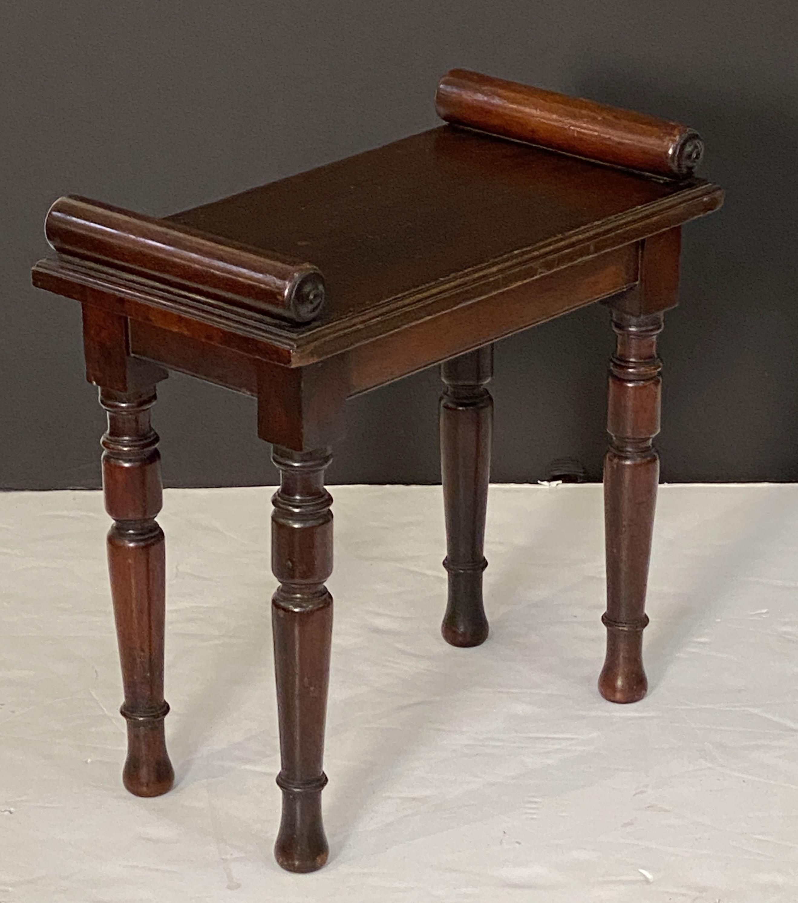 Small English Hall Bench or Window Seat of Mahogany on Turned Legs 5