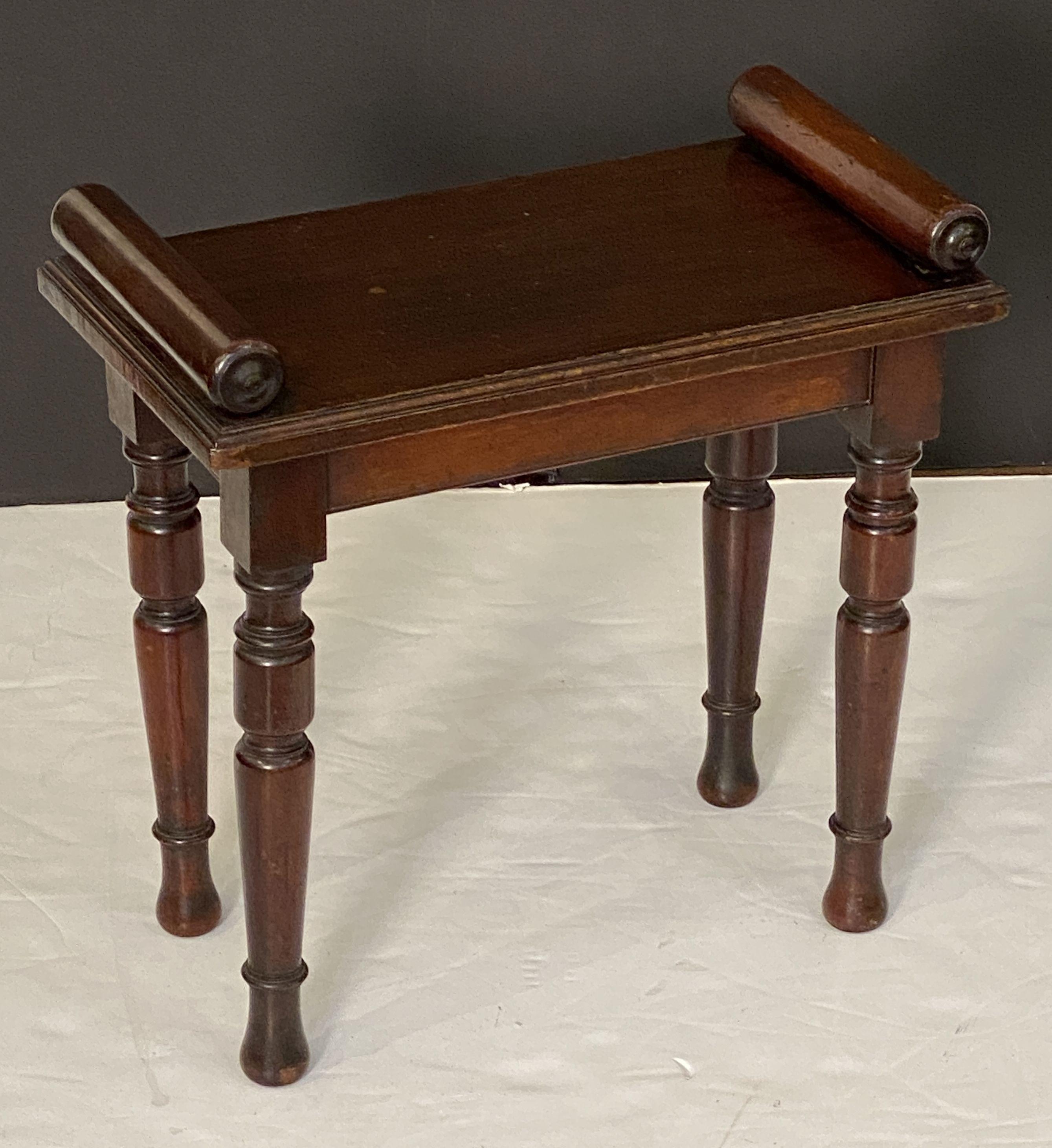 Small English Hall Bench or Window Seat of Mahogany on Turned Legs 6