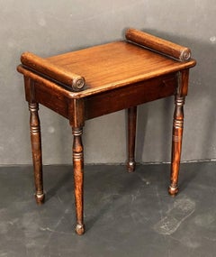 Small English Hall Bench or Window Seat of Mahogany on Turned Legs