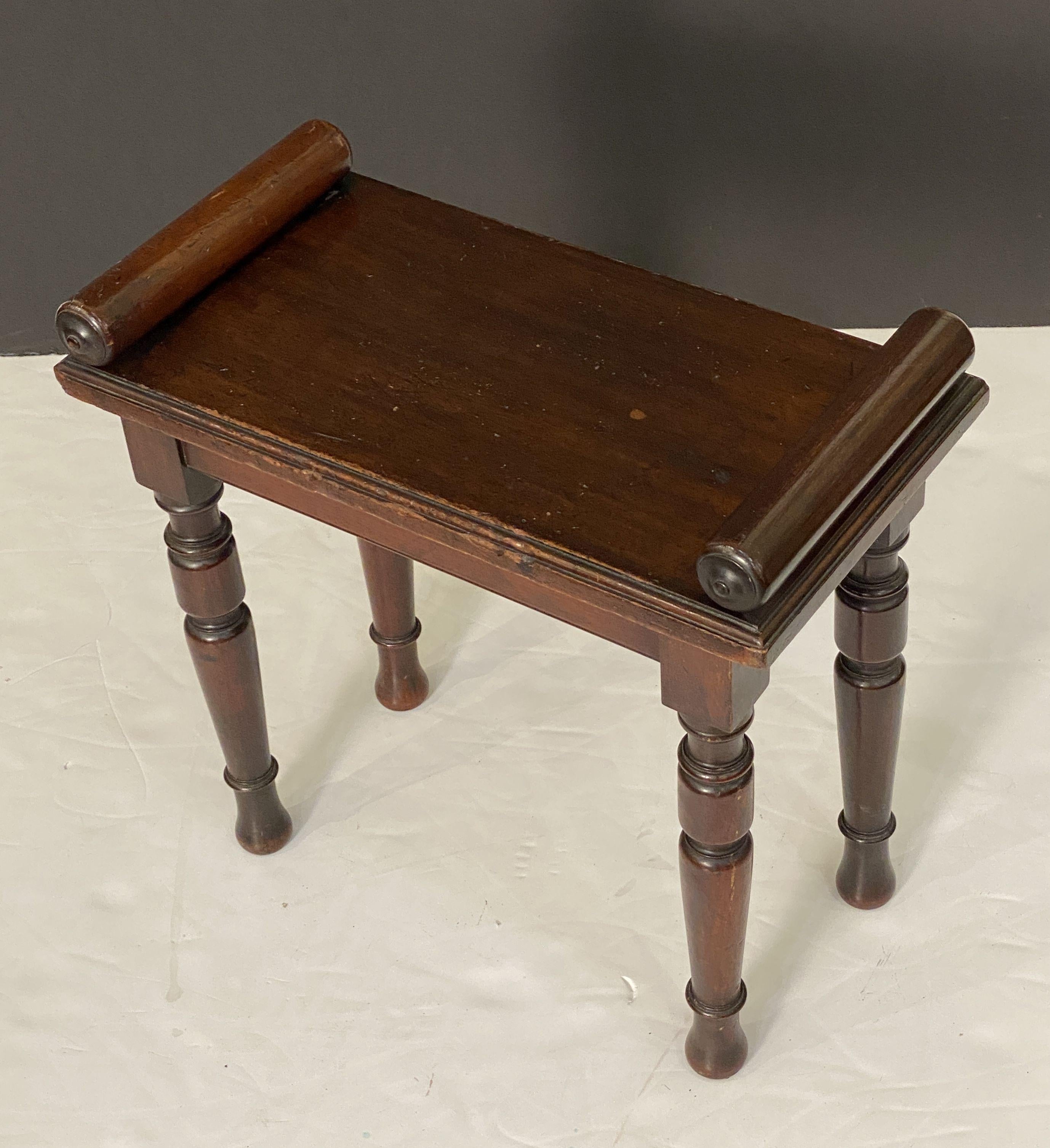 Small English Hall Bench or Window Seat of Mahogany on Turned Legs 2